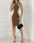 Halter Thick Strap Chic 3D Floral Dec Slim Fit Dress brown