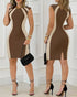 Pearls Decor Thick Strap Backless Slit Back Tank Dress Zipper Back Bodycon Dress With Belt brown