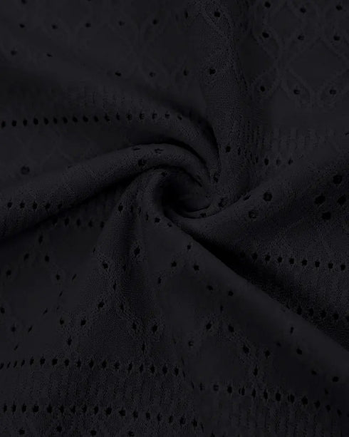 Sleeveless Ruched Cinched Waist Draped Bandeau Dress Eyelet Embroidery Slit Asymmetrical Hem Vacation Dress black