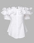 Off the Shoulder Short Sleeve Blouses Asymmetrical Button Ruffles Blouses white