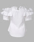 Off the Shoulder Short Sleeve Blouses Asymmetrical Button Ruffles Blouses white
