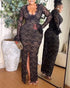 Elegant Lace Plunge V Neckline Long Sleeve Dress Casual Slim Fit Slit Evening Maxi Dress black