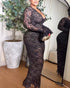 Elegant Lace Plunge V Neckline Long Sleeve Dress Casual Slim Fit Slit Evening Maxi Dress black