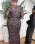 Elegant Lace Plunge V Neckline Long Sleeve Dress Casual Slim Fit Slit Evening Maxi Dress black