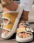 Round Toe Flat Slippers with Denim Trim yellow