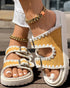 Round Toe Flat Slippers with Denim Trim yellow