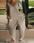 V-Neck High Stretch Tapered Drop-Crotch Casual Jumpsuit With Pockets Light Khaki
