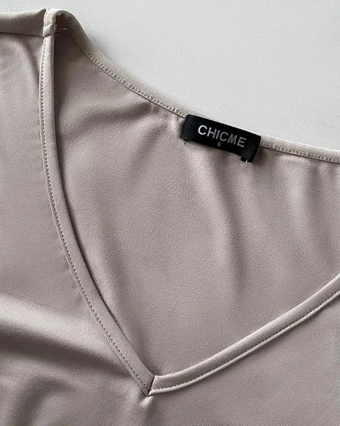 V-Neck High Stretch Tapered Drop-Crotch Casual Jumpsuit With Pockets Light Khaki