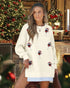 Sequin Christmas Tree Pattern Drop Shoulder Sweatshirt Casual Side Zipper Slit Faux Two-Piece Pullover Top Apricot
