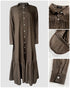 Turn-down Collar Pleated Design Button Down Slit Shirt Dress Casual Ruffle Hem Maxi Dress coffee