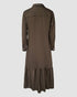 Turn-down Collar Pleated Design Button Down Slit Shirt Dress Casual Ruffle Hem Maxi Dress coffee