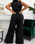 Rhinestone Decor Multi Spaghetti Straps Ruched Overalls Casual Zipper Back Wide Leg Jumpsuit black