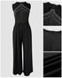 Rhinestone Decor Multi Spaghetti Straps Ruched Overalls Casual Zipper Back Wide Leg Jumpsuit black