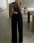 Rhinestone Decor Multi Spaghetti Straps Ruched Overalls Casual Zipper Back Wide Leg Jumpsuit black