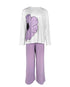 Floral Butterfly Print Round Neck Long Sleeve Top and Causal Pants Set with Pocket purple