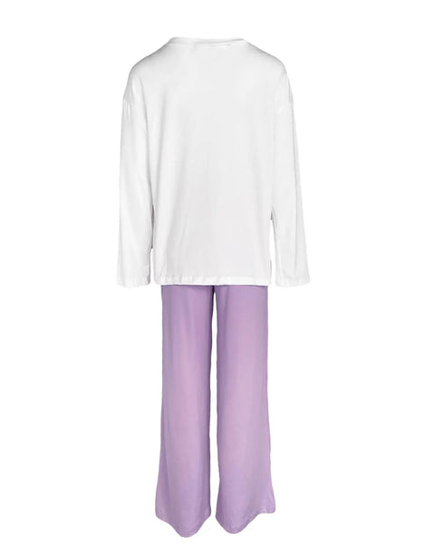 2 Pieces Outfit Floral Print Long Sleeve Drop Shoulder Top and Elastic Waist Pants Sets Casual Pajamas Set purple