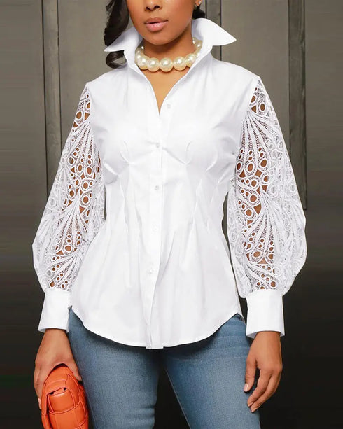 Lantern Sleeve Eyelet Embroidery Top white