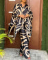 2 Pieces Outfit Abstract Print Batwing Sleeve Asymmetrical Top and Casual Wide Leg Pants Set black