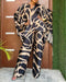 2 Pieces Outfit Abstract Print Batwing Sleeve Asymmetrical Top and Casual Wide Leg Pants Set black