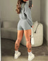 2 Piece Crewneck Long Sleeve Cable Knit Crop Sweater High Waist Shorts Tracksuits Outfits light gray