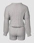 2 Piece Crewneck Long Sleeve Cable Knit Crop Sweater High Waist Shorts Tracksuits Outfits light gray