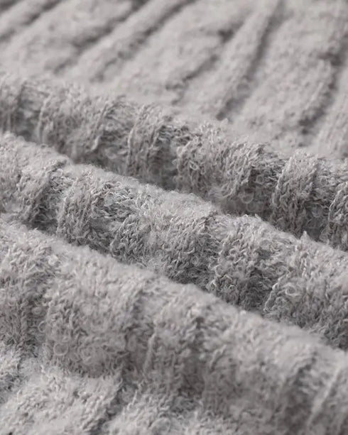 2 Piece Crewneck Long Sleeve Cable Knit Crop Sweater High Waist Shorts Tracksuits Outfits light gray