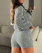 2 Piece Crewneck Long Sleeve Cable Knit Crop Sweater High Waist Shorts Tracksuits Outfits light gray