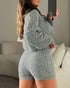 2 Piece Crewneck Long Sleeve Cable Knit Crop Sweater High Waist Shorts Tracksuits Outfits light gray