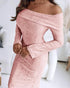 Tie Dye Print Foldover Off Shoulder Long Sleeve Textured Bodycon Dress Casual Ripped Detail High Strech Vacation Dress pink