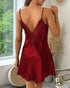 Contrast Lace V-Neck Spaghetti Strap Babydoll Sexy Backless Satin Sleep Dress red