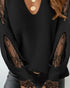Keyhole Neck Hollow Out Contrast Lace Top black