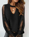Keyhole Neck Hollow Out Contrast Lace Top black