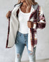 Plaid Print Long Sleeve Button Front Drawstring Hoodie Jacket Casual Pocket Design Thermal Lined Warm Coat red
