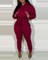 2 Pieces Outfit Drop Shoulder Kangaroo Pocket Stretchy Hem Crop Drawstring Hoodie Sweatshirt and Drawstring Elastic Waist Jogger Sweatpants Casual Tracksuit Wine red