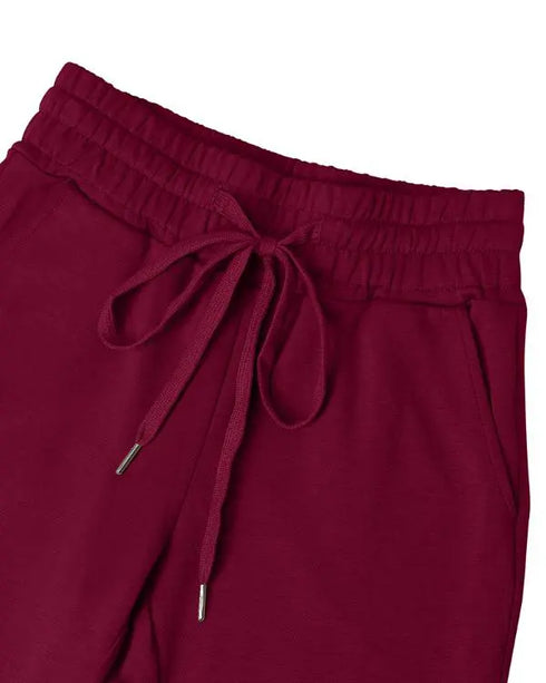 2 Pieces Outfit Drop Shoulder Kangaroo Pocket Stretchy Hem Crop Drawstring Hoodie Sweatshirt and Drawstring Elastic Waist Jogger Sweatpants Casual Tracksuit Wine red