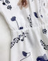 Floral Placement Print Deep V-Neck Contrast Lace Lantern Sleeve Flare Cuffs Blouse Casual Bow Tie Front Ruffle Hem Loose Top white