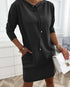 Stand Collar Drawstring Three Quarters Sleeve Casual Sweatshirt Dress black
