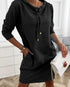 Stand Collar Sequin Long Sleeve Drawstring Casual Mini Straight Dress black