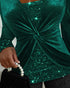 Contrast Sequin Twisted Velvet Top green