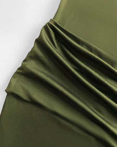 Sexy Square Neck Thick Strap Backless Slit Dress green