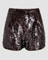 Allover Sequin Solid Zipper Side Fashion Versatile Shorts brown