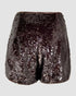 Allover Sequin Solid Zipper Side Fashion Versatile Shorts brown