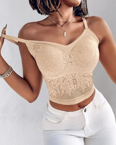 Lace V-Neck Adjustable Spaghetti Strap Bralette Camisoles Sexy Soft Crop Cami Top nude