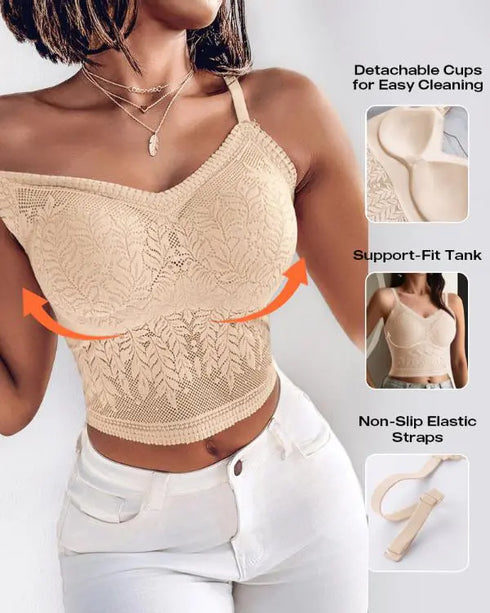 Lace V-Neck Adjustable Spaghetti Strap Bralette Camisoles Sexy Soft Crop Cami Top nude