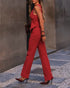 2 Pieces Outfit Plunge V Neck Waist Lace Up Vest and Casual High Waist Straight Pants Set red