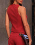 2 Pieces Outfit Plunge V Neck Waist Lace Up Vest and Casual High Waist Straight Pants Set red