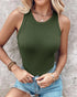 O-Neck Sleeveless Basic Slim Fit Skinny Tank Casual Top(Without Pads) Army green