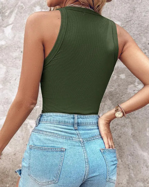 O-Neck Sleeveless Basic Slim Fit Skinny Tank Casual Top(Without Pads) Army green