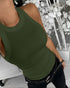 O-Neck Sleeveless Basic Slim Fit Skinny Tank Casual Top(Without Pads) Army green