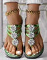 Rhinestone Floral Pattern Hollow Out Flip Flops Slippers green